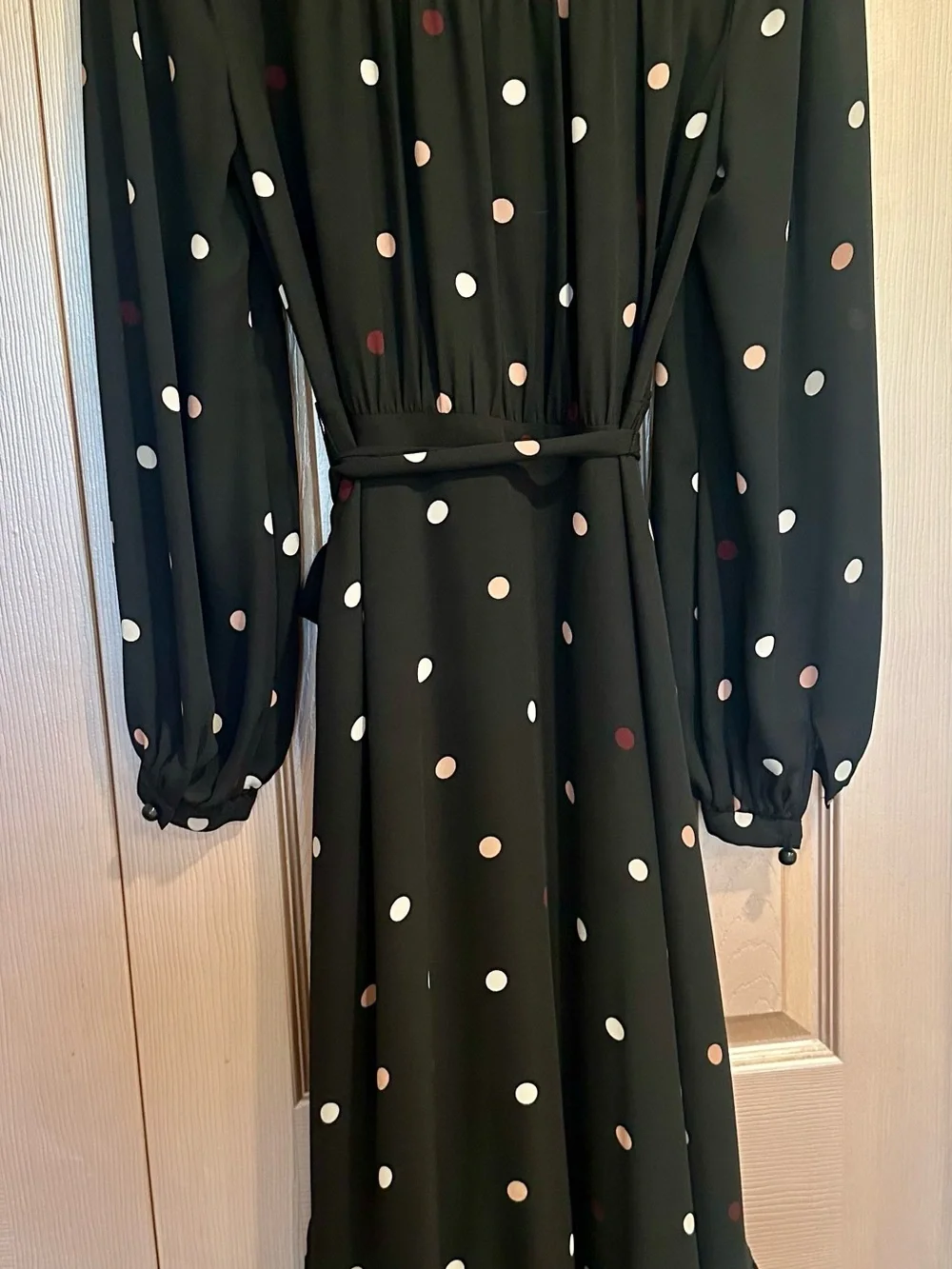 kate spade Black Polka Dot Wrap Midi Dress with Pink & White Dots